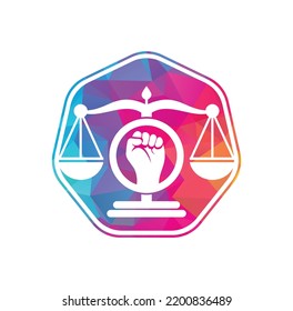 Law fist logo design icon. Justice Scales in Hand logo template design. Revolution justice logo concept.