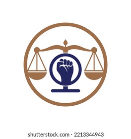 Law fist logo design icon. Justice Scales in Hand logo template design. Revolution justice logo concept.