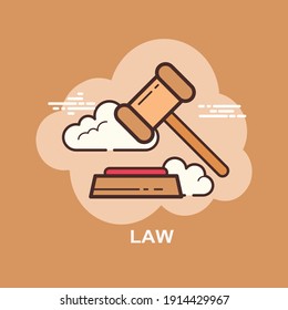 Law flat concept design with hammer on brown background