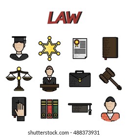 Law flat icons set