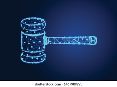 Law, Gavel , hammer ,Abstract Low poly Designs, from line and dot wireframe, Vector Illustration