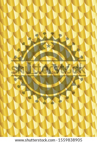 Law gold emblem. Scales pattern. Vector Illustration. Detailed.