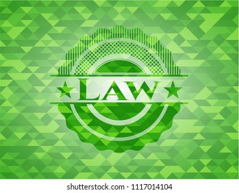 Law green emblem with mosaic background