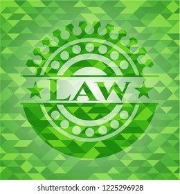 Law green emblem. Mosaic background