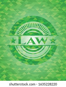 Law green emblem with mosaic background. Vector Illustration. Detailed.