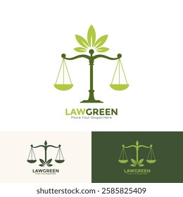 Law green scales with leaf symbols. Logo vector design template. Suitable for law office, law firm, attorney services, luxury logo design templates. Also for green symbols 