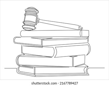 law hammer and books one line continuous single line art