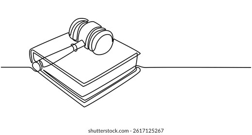  law hammer and books one line continuous single line art, Continuous single line sketch drawing of gavel law justice judge hammer and stack of books one line editable vector illustration, Continuous.