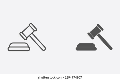 Law hammer filled and outline vector icon sign symbol