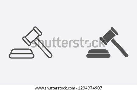 Law hammer filled and outline vector icon sign symbol