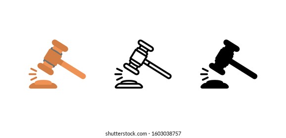 Law Hammer finance bank icon. Business flat, silhouette, line vector illustration on white background