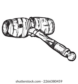 law hammer. Hand drawn sketch. Vector illustration