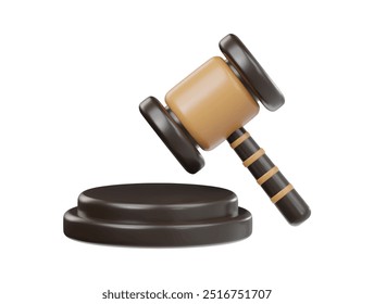 Icono de martillo de ley Ilustración de render 3d