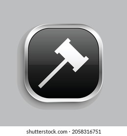 law hammer icon design. Glossy Button style rounded rectangle isolated on gray background.. Vector illustration