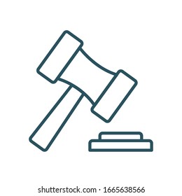 Law hammer line style icon design, Justice legal judgment judical authority freedom veridict attorney and crime theme Vector illustration