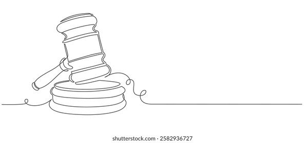 law hammer one line continuous single line art vector illustration