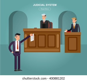 Law horizontal banner set with judical system elements and Vector detailed character the judge and the lawyer, cool flat  illustration isolated vector