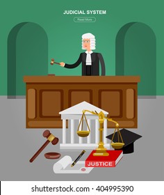 Law horizontal banner set with judical system elements and Vector detailed character the judge and the lawyer, cool flat  illustration isolated vector