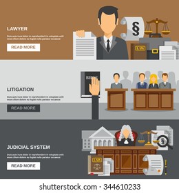 Law Horizontal Banner Set With Lawyer Flat Elements Isolated Vector Illustration