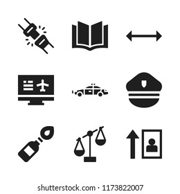 law icon. 9 law vector icons set. molotov cocktail, police car and scroll icons for web and design about law theme