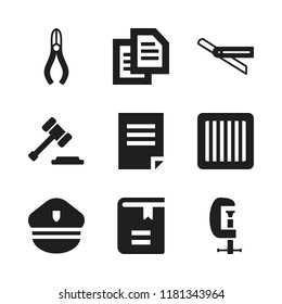 law icon. 9 law vector icons set. document, book and jail icons for web and design about law theme