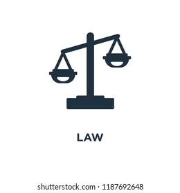 Law icon. Black filled vector illustration. Law symbol on white background. Can be used in web and mobile.