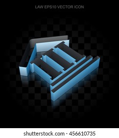 Law icon: Blue 3d Courthouse made of paper tape on black background, transparent shadow, EPS 10 vector illustration.
