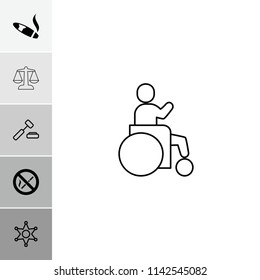 Law icon. collection of 6 law filled and outline icons such as no smoking, auction hummer, sheriff, cigarette, disabled. editable law icons for web and mobile.