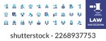 Law icon collection. Duotone color. Vector illustration. Containing law, constitution, auction, balance, gavel, testimony, email, judge, hammer, justice, law book, regulation, laws, laurel wreath.