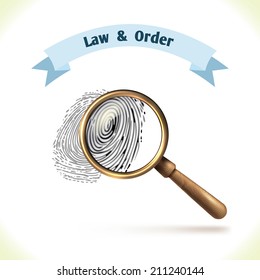 Law icon fingerprint under magnifier isolated on white background vector illustration
