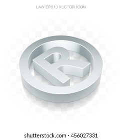 Law icon: Flat metallic 3d Registered, transparent shadow on light background, EPS 10 vector illustration.