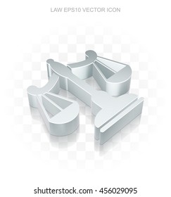 Law icon: Flat metallic 3d Scales, transparent shadow on light background, EPS 10 vector illustration.