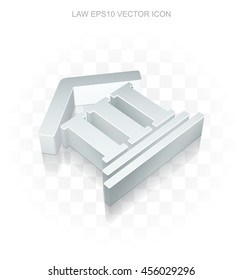 Law icon: Flat metallic 3d Courthouse, transparent shadow on light background, EPS 10 vector illustration.