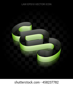 Law icon: Green 3d Paragraph made of paper tape on black background, transparent shadow, EPS 10 vector illustration.