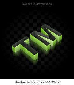 Law icon: Green 3d Trademark made of paper tape on black background, transparent shadow, EPS 10 vector illustration.