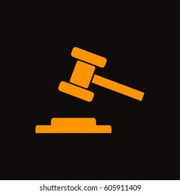 law Icon. hammer icon. Orange icon on black background