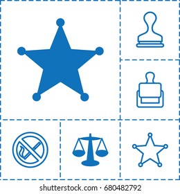 Law icon. set of 6 law filled and outline icons such as sheriff, stamp, no smoking