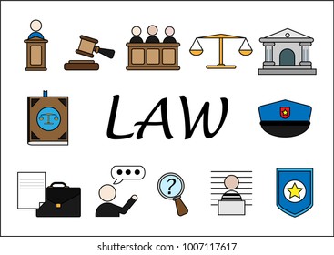 Law icon set. flat  illustration.