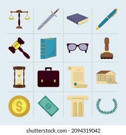 law icon set on blue background