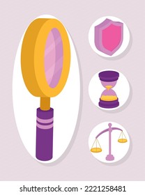 law icon set on purple background