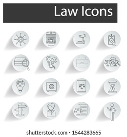 Law icon set on white background. Creative idea design for your project. Flat vector illustration for template, web page, mobile app or brochure.