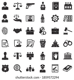 Law Icons. Black Scribble Design. Vector Illustration.
