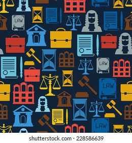 Law icons seamless pattern in flat design style.