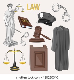 Law icons set.