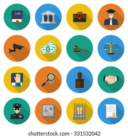 Law icons. Set of elements and symbols law and justice. Modern design vector illustration flat icon