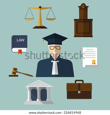 Law icons. Set of elements and symbols law and justice. Modern design vector illustration flat icon.