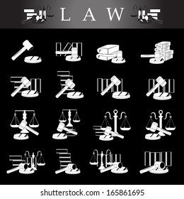 Law Icons Set - Isolated On Black Background - Vector Illustration, Graphic Design Editable For Your Design.