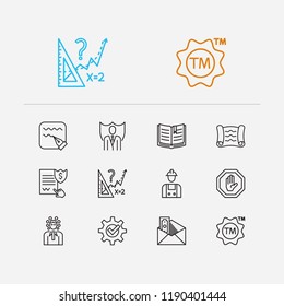 Law icons set. Lawyer and law icons with justice, corrupt and math. Set of contact for web app logo UI design.