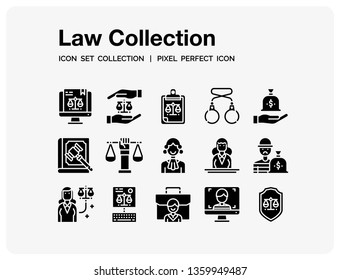 Law Icons Set. UI Pixel Perfect Well-crafted Vector Thin Line Icons. The illustrations are a vector.