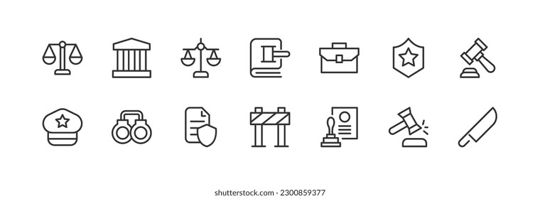 law icons set for web and UIUX design. Vector objects isolated on a white background